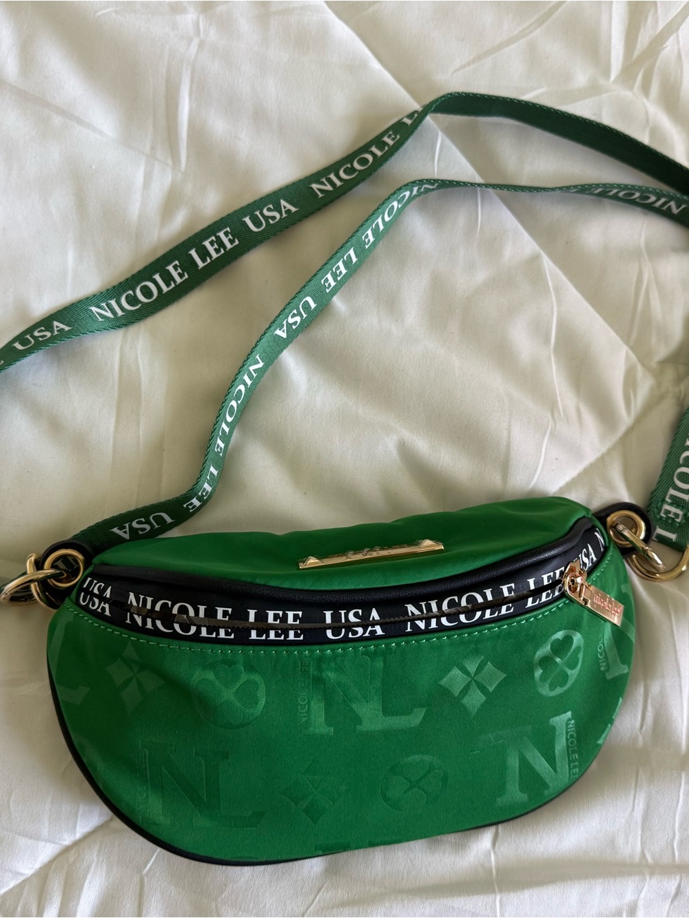 Nicole Lee Green Logo-Print Crossbody Belt Bag